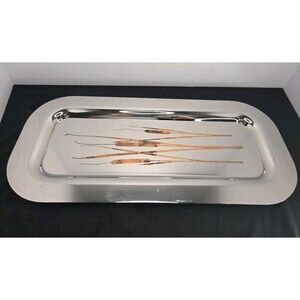 Vintage MCM Sambonet GTS Grafitti Stainless Steel Tray Copper Inlay Detail Italy